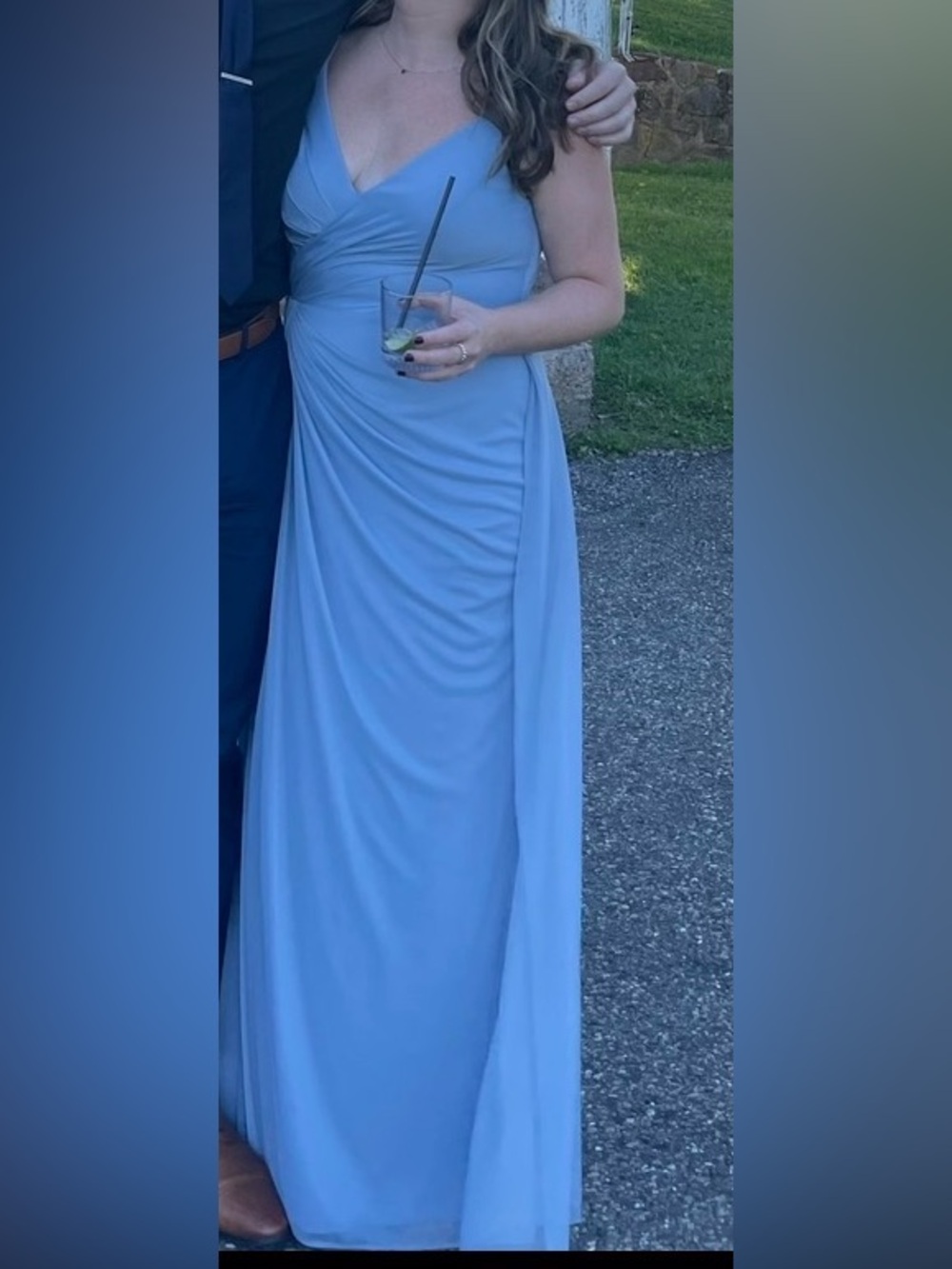 Azazie Dusty Blue Bridesmaid Dress - Altered Petite, Size A10 (US 8)
